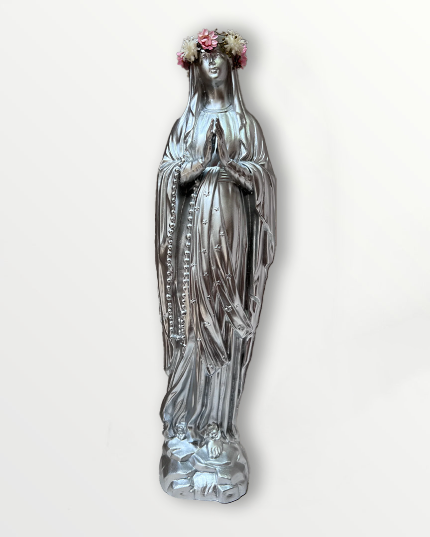 Statuette Vierge 25 cm couronnée fleurie