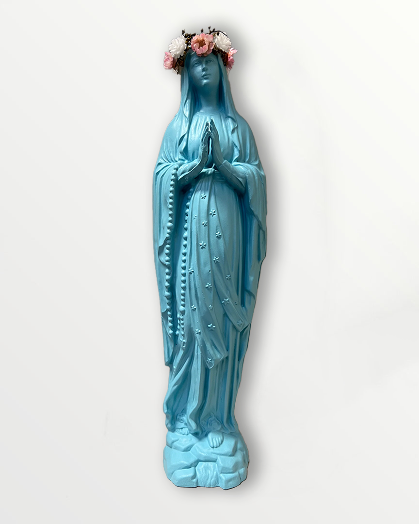 Statuette Vierge 25 cm couronnée fleurie
