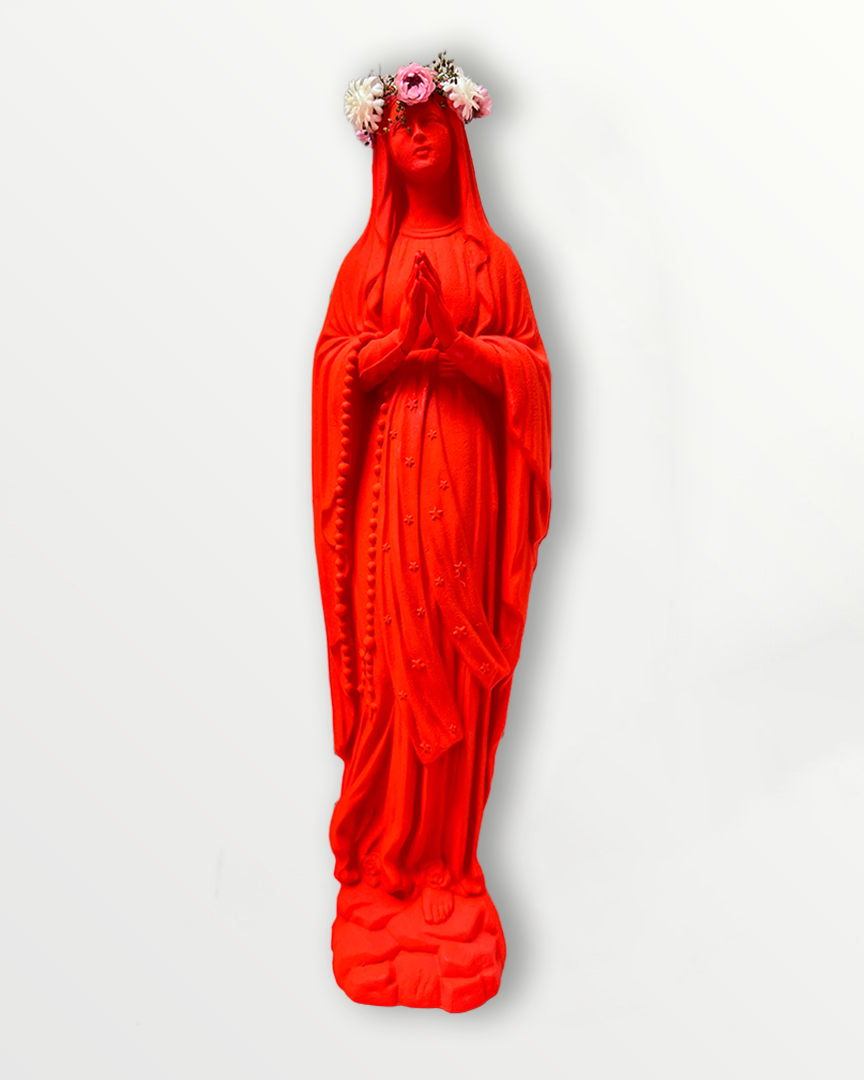 Statuette Vierge 25 cm couronnée fleurie