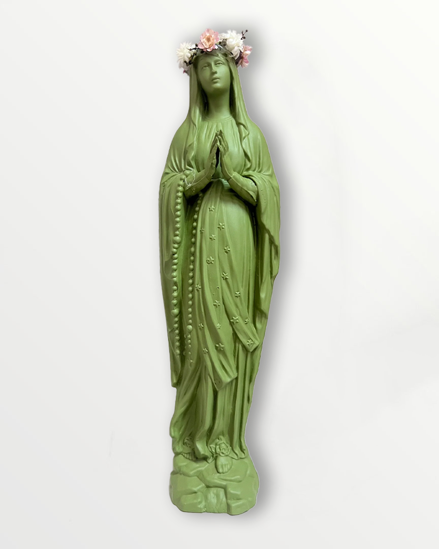 Statuette Vierge 25 cm couronnée fleurie