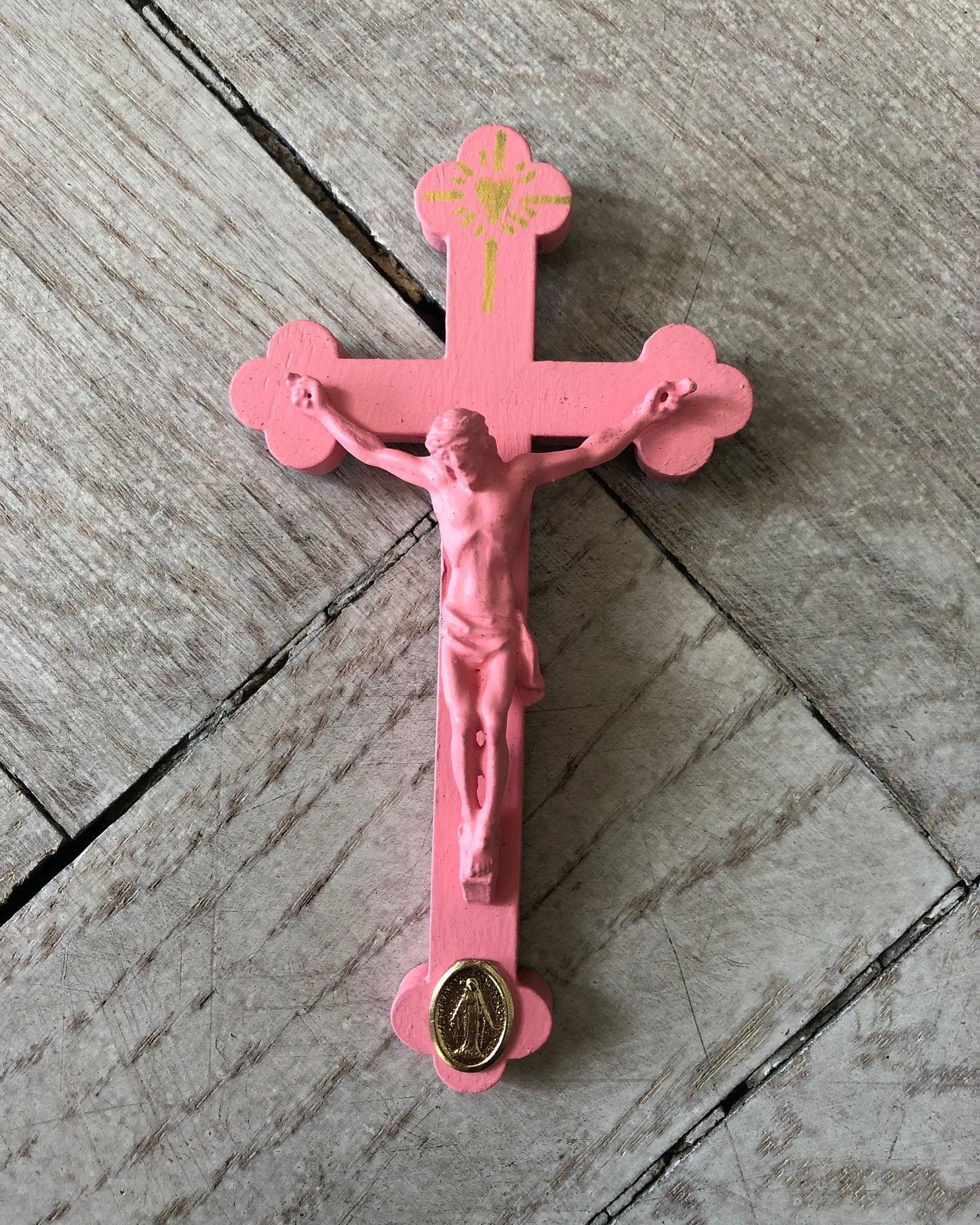 Crucifix mini rose clair