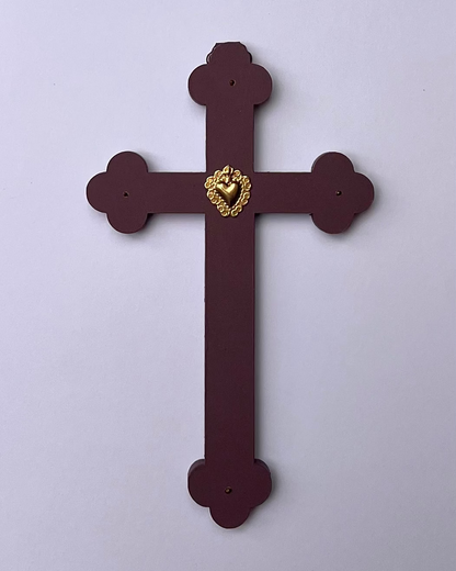 Crucifix coeur joyeux prune
