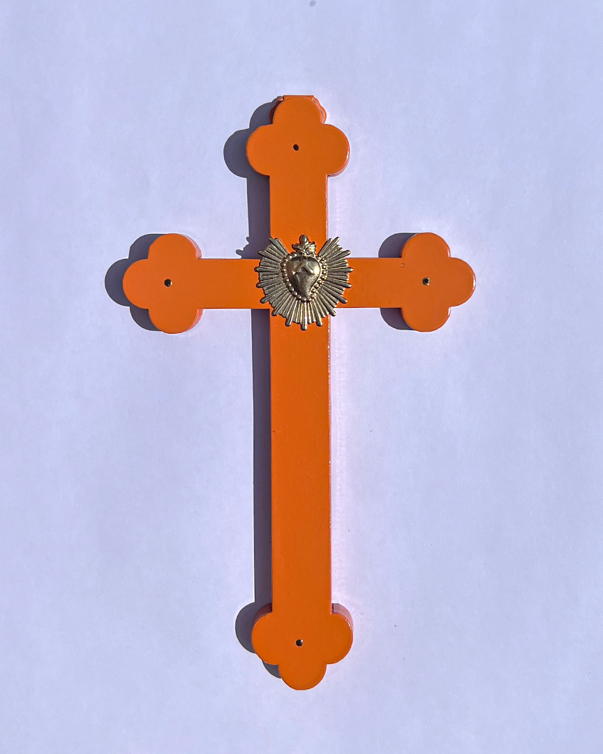 Broche coeur sacré Ex-voto Orange crossed heart | Très lég Broche coeur sacré Ex-voto Orange crossed heart | Très lég