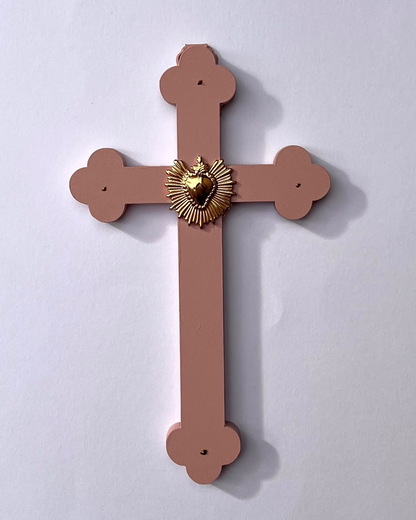 Crucifix ex voto rayonnant rose ancien