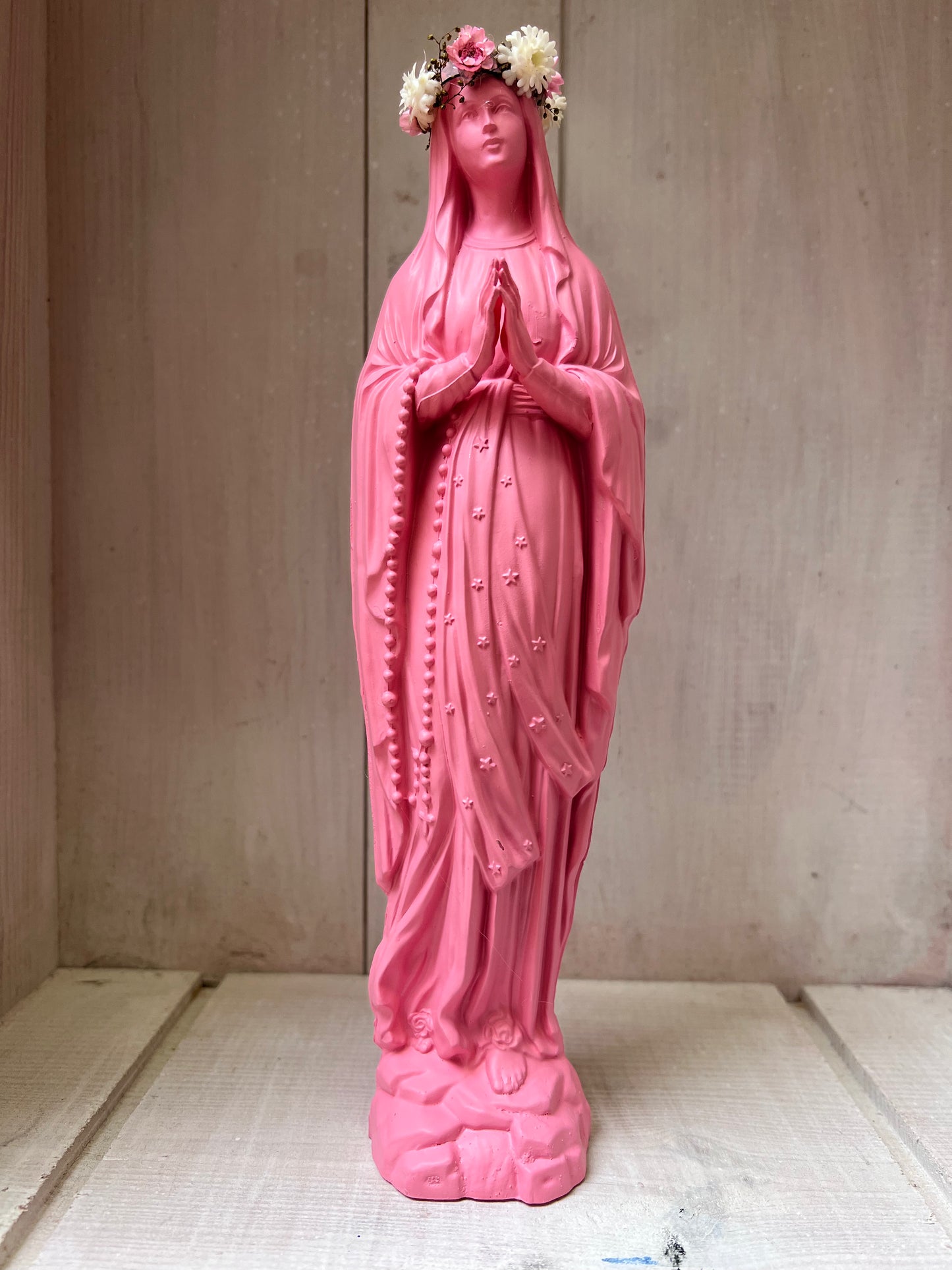 Statuette Vierge 20 cm Couronnée Fleurie