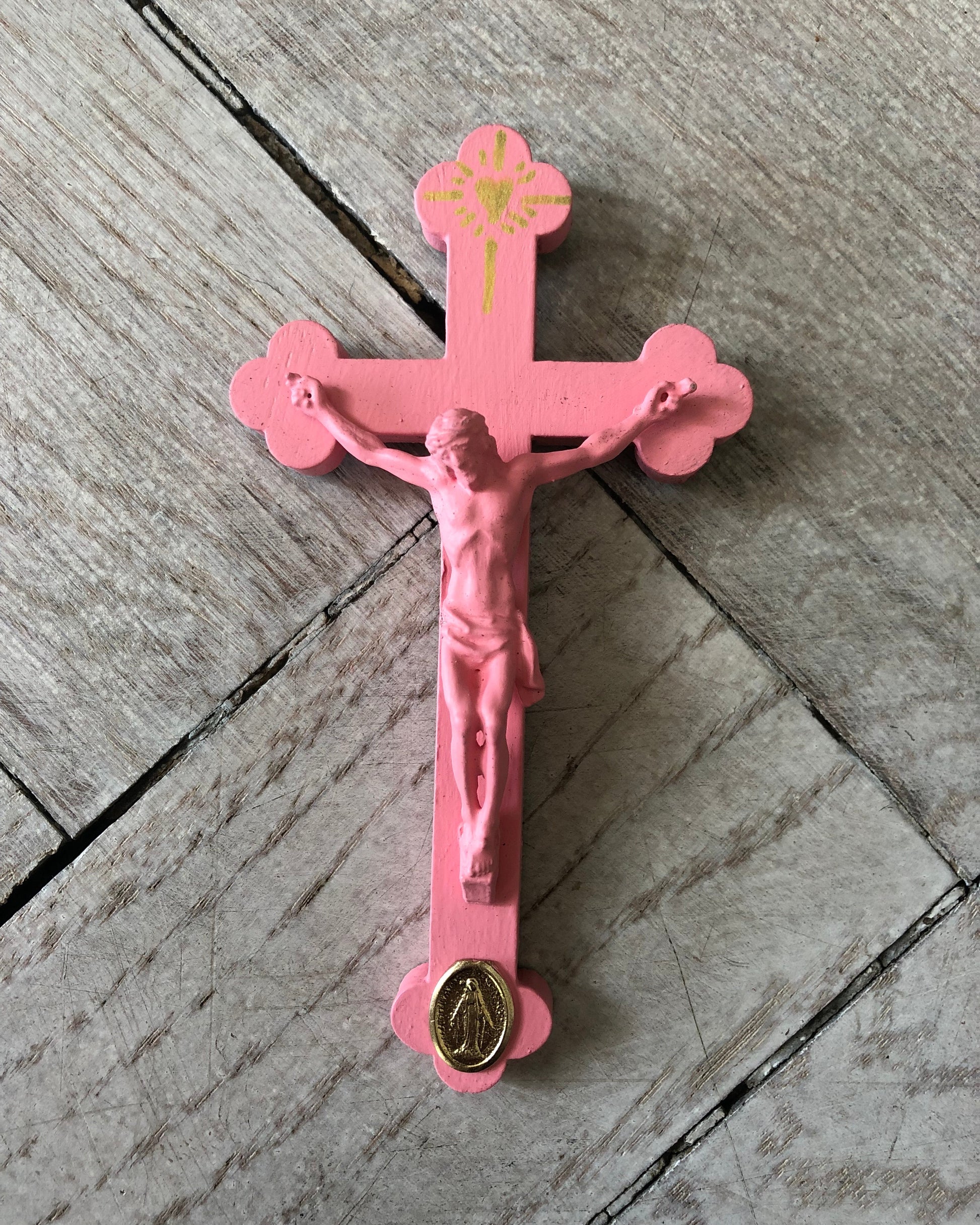 Crucifix mini rose clair